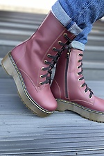 Высокие весенние ботинки на платформе в армейском стиле бордового цвета  4205431 фото №4