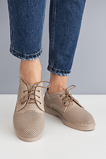 Літні жіночі туфлі в спортивному стилі із натуральної шкіри бежевого кольору  8019431 фото №2