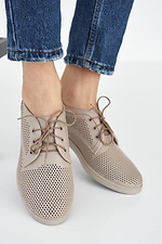 Літні жіночі туфлі в спортивному стилі із натуральної шкіри бежевого кольору  8019431 фото №5