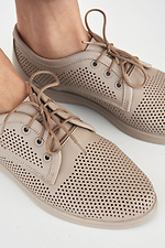 Летние женские туфли в спортивном стиле из натуральной кожи бежевого цвета 8019431 фото №8