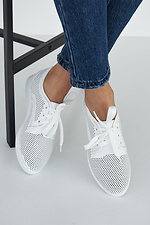 Летние женские туфли в спортивном стиле из натуральной кожи белого цвета 8019432 фото №8