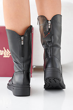 Schwarze Damen-Winterstiefel aus Leder 2505434 Foto №3