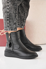 Schwarze Damen-Winterstiefel aus Leder 2505435 Foto №3