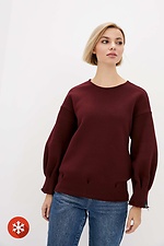 Bordowy sweter z czesanej bawełny z bufiastymi rękawami Garne 3039435 zdjęcie №1