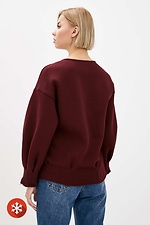 Bordowy sweter z czesanej bawełny z bufiastymi rękawami Garne 3039435 zdjęcie №3