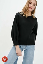 Czarny sweter z czesanej bawełny z bufiastymi rękawami Garne 3039436 zdjęcie №1