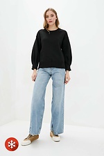Black brushed cotton sweater with puffed sleeves Garne 3039436 photo №2