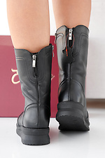 Schwarze Damen-Winterstiefel aus Leder 2505437 Foto №3