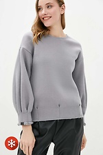 Szary sweter z czesanej bawełny z bufiastymi rękawami Garne 3039437 zdjęcie №1