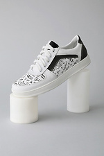 White leather sneakers in black pattern  4205437 photo №2