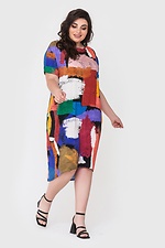 AVALINA asymetryczna sukienka z krótkimi rękawami w jasny abstrakcyjny nadruk Garne 3040438 zdjęcie №2