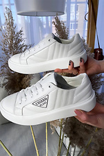 White leather women's sneakers with decor  8018438 photo №2
