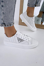 White leather women's sneakers with decor  8018438 photo №3