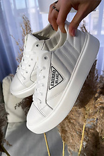 White leather women's sneakers with decor  8018438 photo №5