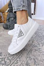 White leather women's sneakers with decor  8018438 photo №7