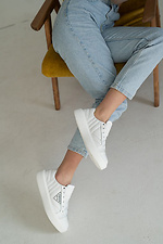 White leather women's sneakers with decor  8018438 photo №8
