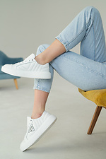 White leather women's sneakers with decor  8018438 photo №10
