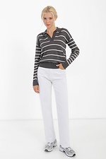 Women's loose gray striped turn-down collar jumper  4038439 photo №2