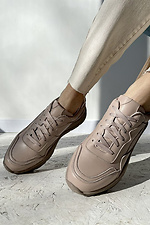 Кожаные женские кроссовки бежевого цвета 8018441 фото №6