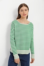 Knitted long jumper in green with stripes  4038443 photo №1