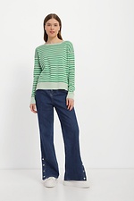 Knitted long jumper in green with stripes  4038443 photo №2