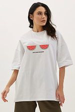 Übergroßes T-Shirt aus weißer Baumwolle mit patriotischem Aufdruck auf der Vorderseite Garne 9000443 Foto №1
