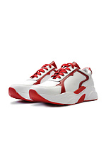 Красно-белые кожаные кроссовки на платформе  4205444 фото №3