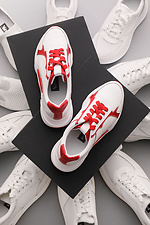 Червоно-білі шкіряні кросівки на платформі  4205444 фото №5