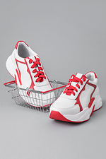 Красно-белые кожаные кроссовки на платформе  4205444 фото №6