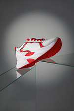 Красно-белые кожаные кроссовки на платформе  4205444 фото №7