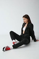 Красно-черные кожаные кроссовки на платформе  4205445 фото №6