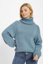 Knitted women's sweater with a high collar in gray-blue color.  4038446 photo №1