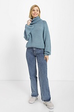 Knitted women's sweater with a high collar in gray-blue color.  4038446 photo №2