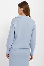 Knitted jumper with V-neck and turn-down collar in blue  4038447 photo №3