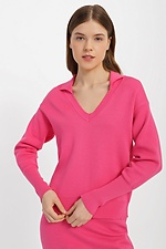 Knitted jumper with V-neck and turn-down collar in pink.  4038448 photo №1