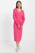 Knitted jumper with V-neck and turn-down collar in pink.  4038448 photo №2