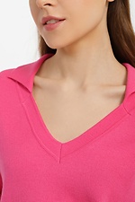 Knitted jumper with V-neck and turn-down collar in pink.  4038448 photo №4