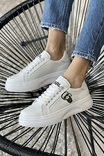 White leather women's sneakers with decor  8018448 photo №3
