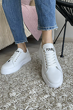 White leather women's sneakers with decor  8018448 photo №5