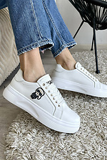 White leather women's sneakers with decor  8018448 photo №6
