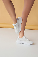 Women's white leather platform sneakers  4205449 photo №3