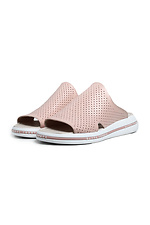Leather summer slippers pink with perforation  4205452 photo №3