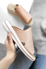 Leather summer slippers pink with perforation  4205452 photo №6