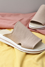 Leather summer slippers pink with perforation  4205452 photo №8