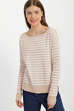 Długi sweter oversize w kolorze beżowym w białe paski  4038453 zdjęcie №1