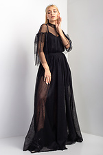 OSCAR black tulle evening suit: flared floor-length skirt, long blouse with ruffles on the sleeves Garne 3033454 photo №4