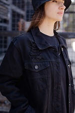 Черная джинсовая куртка с рваными краями Without 8048455 фото №2