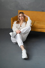 Кожаные женские кроссовки белого цвета 8018456 фото №14
