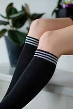 Long black cotton knee socks with stripes Without 8048456 photo №4