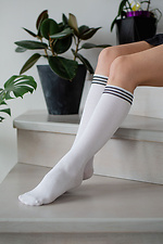 Long white cotton knee socks with stripes Without 8048457 photo №1